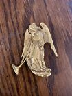 Vintage MFA Angel Brooch Gold Tone Angel Blowing Horn Signed