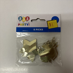 Gold Unicorn and Star Foil Picks Party 8 Count