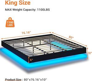 California King Size Floating Bed Frame Faux Leather Upholstered Platform Bed