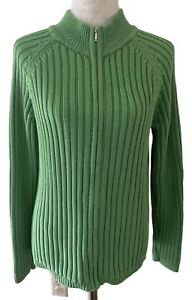 Vintage Talbots Gum Drop Green Full Zip Ribbed Cardigan Sweater Women’s Size L
