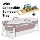 Collapsible Bathtub with Bamboo Tray for Adults 54” Portable Folding Tub Soaking