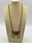 Israeli Statement Necklace Brass Chain And Pendant With Red Jasper Stone