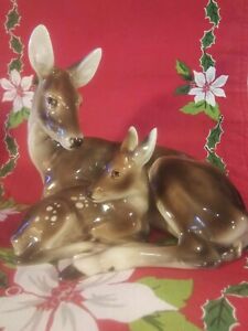 Large Antique Vintage Wien Keramos Austria Porcelain Deer Doe Fawn 9-1/2 