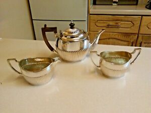 Antique Elkington Plate 3pc Demi Reeded Silver Plated Tea Service (4301)
