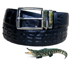 Black Alligator Leather Belt Genuine Skin Mens Belt Adjustable Pin Buckle 1.5 W
