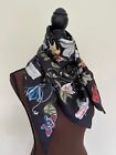 New Gucci Scarf with Gift Box GG Logo Kris Knight Floral Black Silk Unisex Wrap