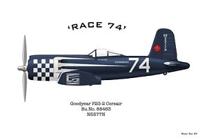 Rare F2G Super Corsair Air Racer.  Race 74 Reno 11 X 17 print