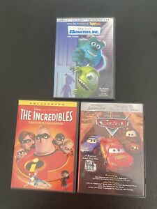 Disney Pixar Dvd Lot of 3 Monsters Inc The Incredibles & Cars