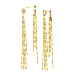 Long Chain Stud Earrings 14K Solid Gold Front Back Tassel Drop Dangle Earrings