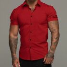 Men's Muscle Dress Shirt Slim Fit Stretch Short Sleeve Casual Button Down Shirts