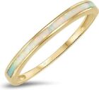 10K Solid Yellow Gold White Opal Inlay Band Ring ( Size : 9 )