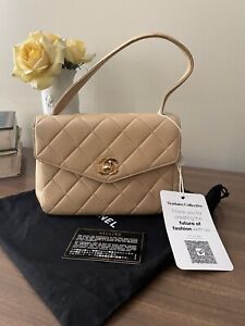 Vintage Chanel Mini Kelly Flap Bag Beige Lambskin Leather Top Handle