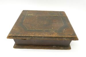 Antique Old Hinged Wood Wooden Trinket Box Small Brass Hinged Decorative