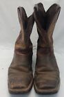 Justin Men’s Brown Leather Embroidered Shaft Western Style Boots Size 10.5D