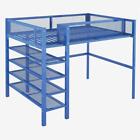Full Size Metal Loft Bed with 4-Tier Shelves and Storage 4 Colors Options