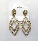 Gold Plate Clear Rhinestone Crystal Dangle Drop CLIP ON Earrings #11161 Clip-ons