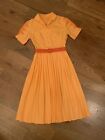 Vintage 40s/50s orange embroidered pearl button fit & flare belted swing dress