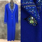 BEAUTIFUL st john evening knit blue rhinestones embellished skirt suit 16
