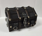 Vintage Rustic Wooden Treasure Chest Jewelry Trinket Box with Tray