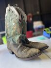 Justin 6316 Vintage Green Leather Inlay Cowboy Boots Mens 12 D