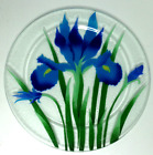 Wm McGrath Blue Iris 11 inch Plate Fused Art Glass Signed Iris Sky
