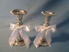 Pair SILVERTONE TAPER CANDLE STANDS W WHITE BOWS wedding decor table holder set