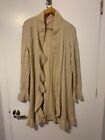 Lilly Pulitzer Beige Tan Cashmere Cardigan Sweater Cable Knit Ruffle Topper Sz M