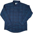Poncho Shirt Mens M Blue Plaid Button Down Flannel Magnetic Pockets Regular