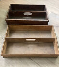 2 Antique Primitive Wood Cutlery Utensil Box Carrier Caddy Dovetail Joints