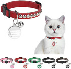 DILLYBUD Leather Personalized Breakaway Cat Collar with Studded Bell and Safety