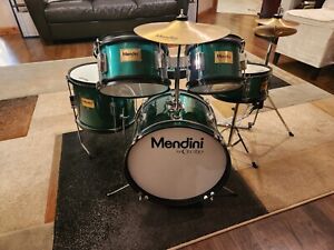﻿Mendini By Cecilio Kids - Starter Drums Kit w/Bass, Toms, Snare, Green Drum Set