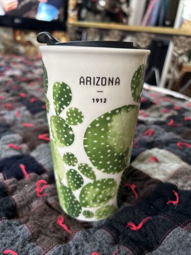 Starbucks Arizona 1912 Ceramic Travel Tumbler Cactus Mug With Lid 12 FL OZ
