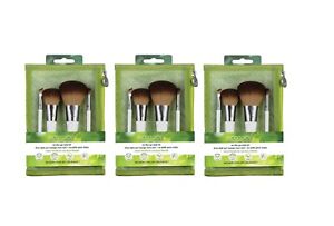 3 EcoTools On The Go Makeup Brush Kit Travel Friendly Foundation Blush Eyeshadow