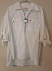 NWT Michael Kors White Collared Zip Front Buckle Sleeve Blouse Shirt Large $130