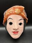 Antique Vintage Paper Mache Mask Asian Lady With Hat Hand Painted Rare HTF H73