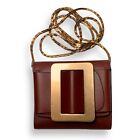 BOYY Crossbody Leather Purse Wallet Buckle Coin Cognac Brown Gold Chain