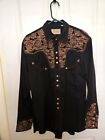 Scully Men's Embroidered Rodeo Western Long Sleeve Pearl Snap Shirt Med Black
