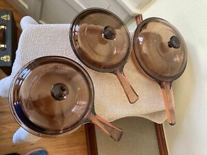 3 Vision Ware Sauce Pans- Amber Glass