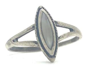 Old Pawn Mother of Pearl Sterling Silver Ring Vintage Unpolished Size 8