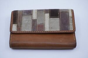 Vintage Fossil Long Live Trifold Brown Leather Wallet Metallic Look Card Slot