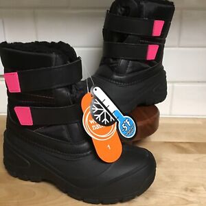 Girls Youth Winter Snow Boots Sz 1 Wonder Nation Temperature Rated 5 Below Black