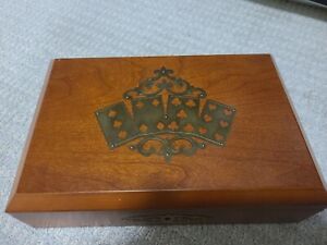Old Wooden Handcrafted Brass Fitted Playing Cards Box.