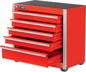 Portable 5-Drawer Micro Roll Cab Steel Tool Box with Liner Tool Storage Case Red