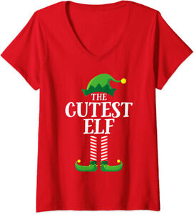Cutest Elf Matching Family Group Christmas Party Elf Ladies' V-Neck Tshirt