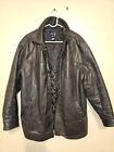 Vintage Gap Leather Jacket Lg Black Mens 3/4 Length Button Lined Miss 1 Button