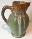 Rare Early Arts and Crafts Pottery Green Drip Speckled Brown 9” Pitcher Fulper?