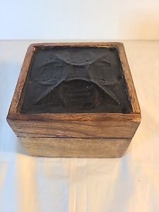 Primitive Wood Trinket/Jewelry Box With Hinged Lid