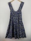 ANN TAYLOR LOFT Dress M Jumper Linen Blend Midi Scoop Neck Floral Blue Vintage