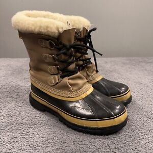 Sorel Caribou Boots Mens 11 Brown Leather Duck Waterproof Wool Liner Canada VTG