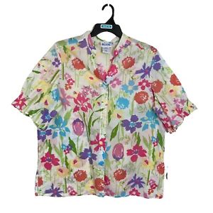 Blair Button-Up Floral Blouse Top Womens Size XL Short Sleeve 100% Cotton P